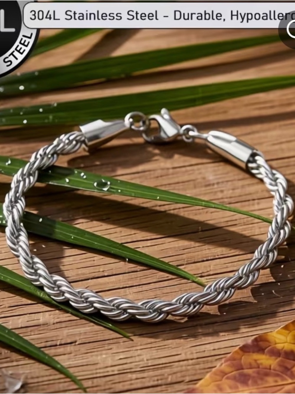Men's Twisted Rope Stainless Steel Bracelet - Silver